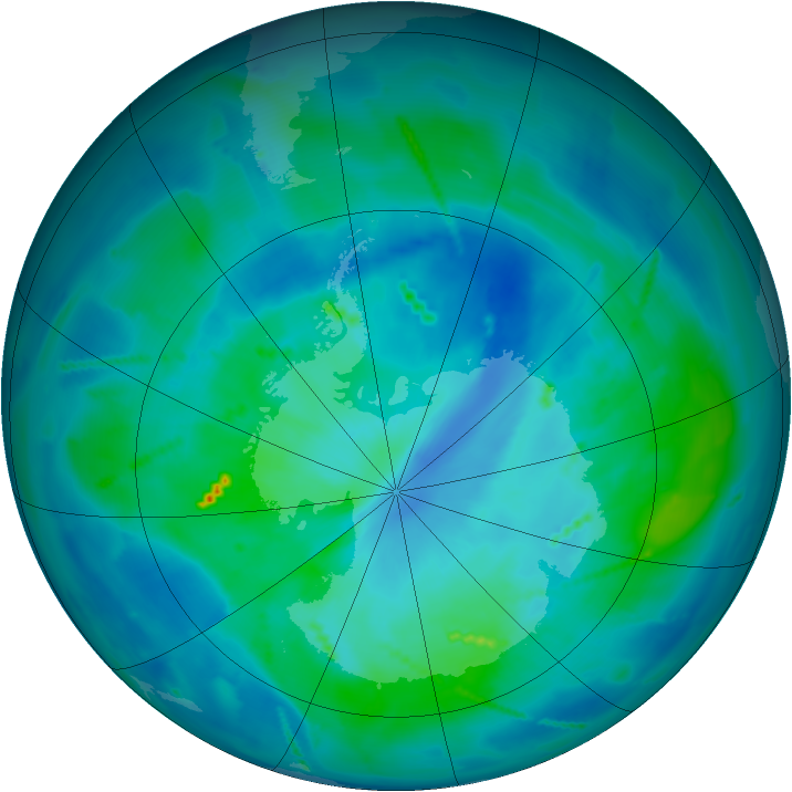 Antarctic ozone map for 15 March 2011